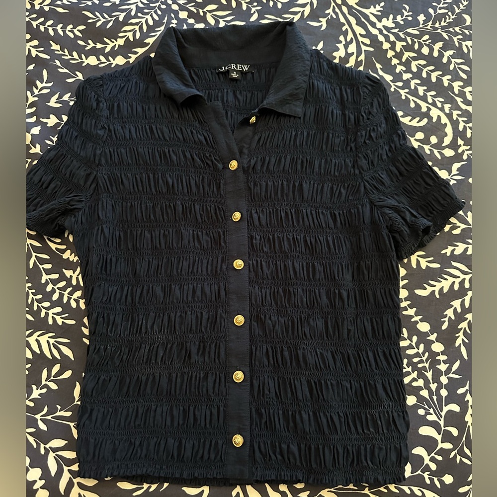J.Crew smocked top in navy sz medium